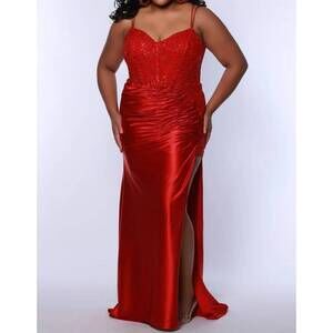 NEW TEASE PROM high slit prom dress in ruby